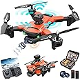 RiskOrb Drone with Camera for Kids/ Adults/Beginners, 540 Assisted Obstacle Avoidance, Optical Flow Positioning, Remote Control 1080P Double Camera, 3D Flip,Foldable FPV Video Pro Quadcopter, Toys Gift for Boys/Girls 8-12, 2 Batteries(Orange)