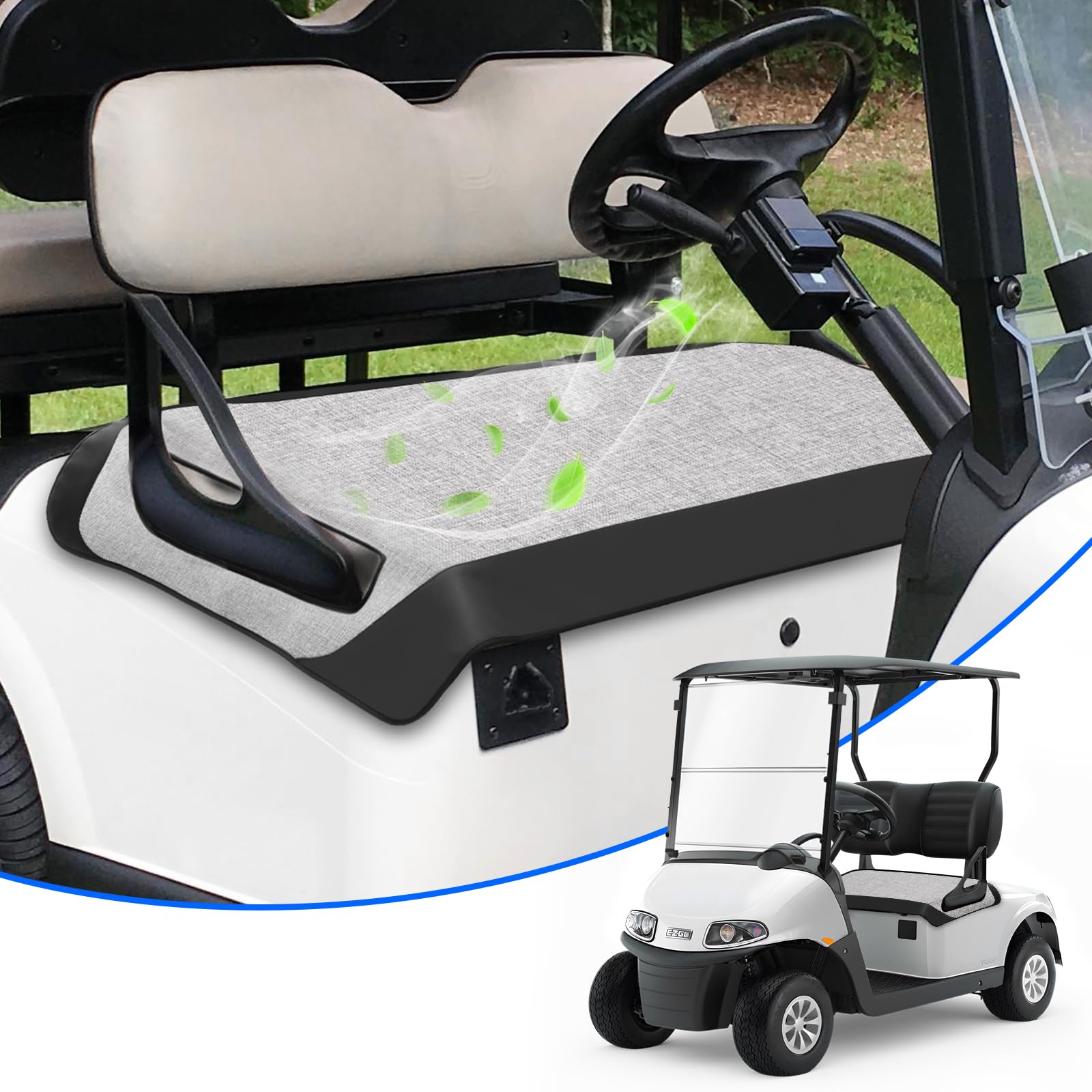 Photo 1 of T TGBROS Golf Cart Linen Seat Covers for 2 Person Seats EZGO, Yamaha & Club Car with Armrests Universal Golf Cart Seat Blanket Cushion All Weather Accessories - Black Leather & Breathable Linen