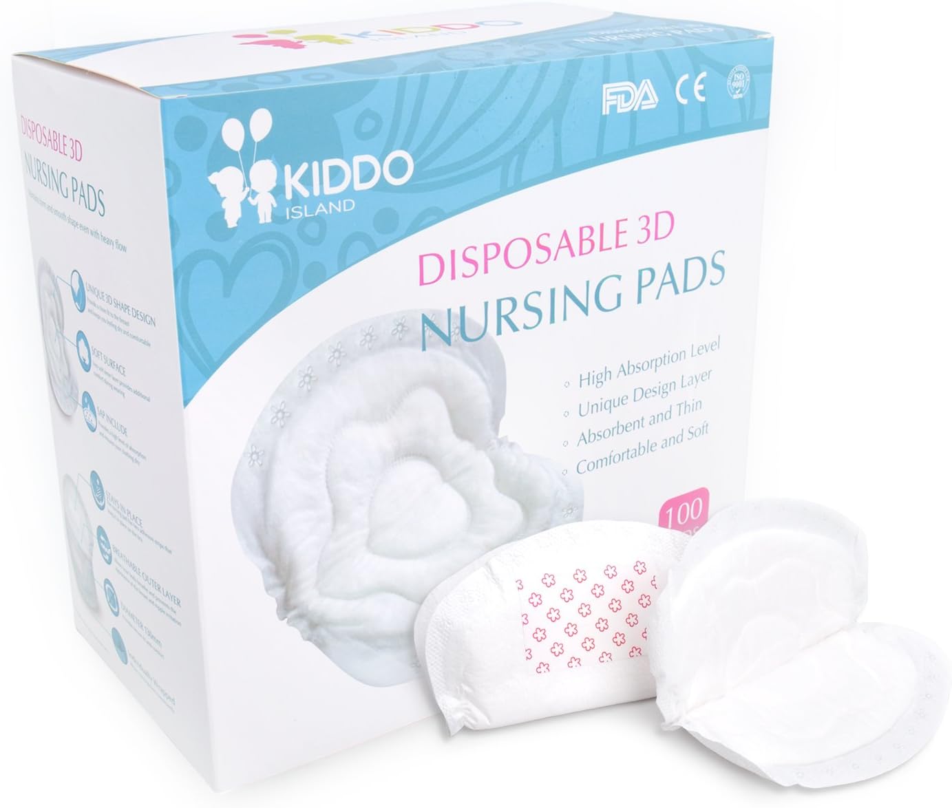 Disposable 3D Nursing Pads - Unique Design, Ultra Comfortable, Super Absorbent & Individually Wrapped (100 Count)