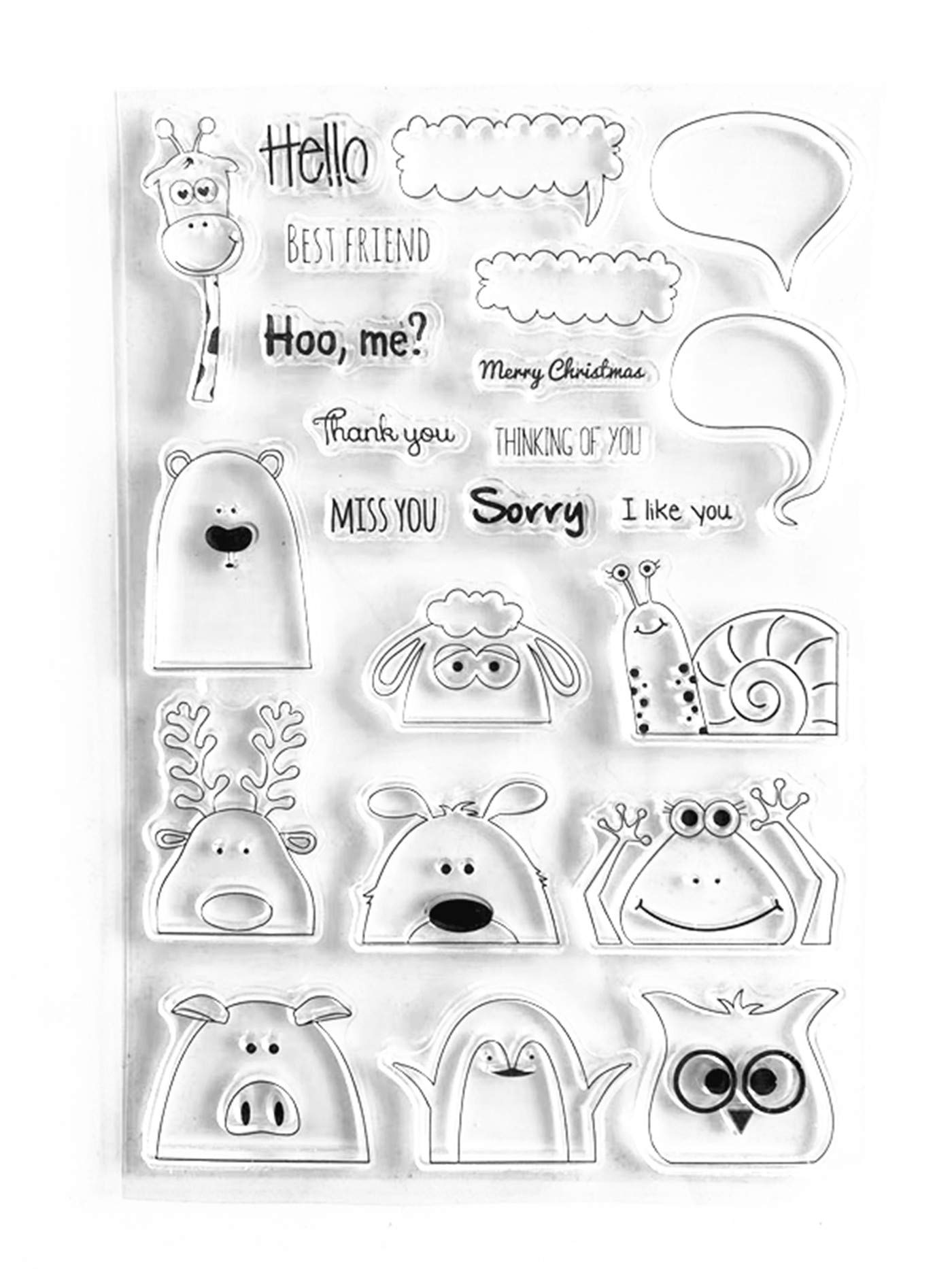 arriettycraft Animals Talking Box Best Friend Thank You Miss You Merry Christmas Thinking of You Clear Stamps for Cards Making Decoration Clear Stamps or Scrapbooking Paper Craft Tools