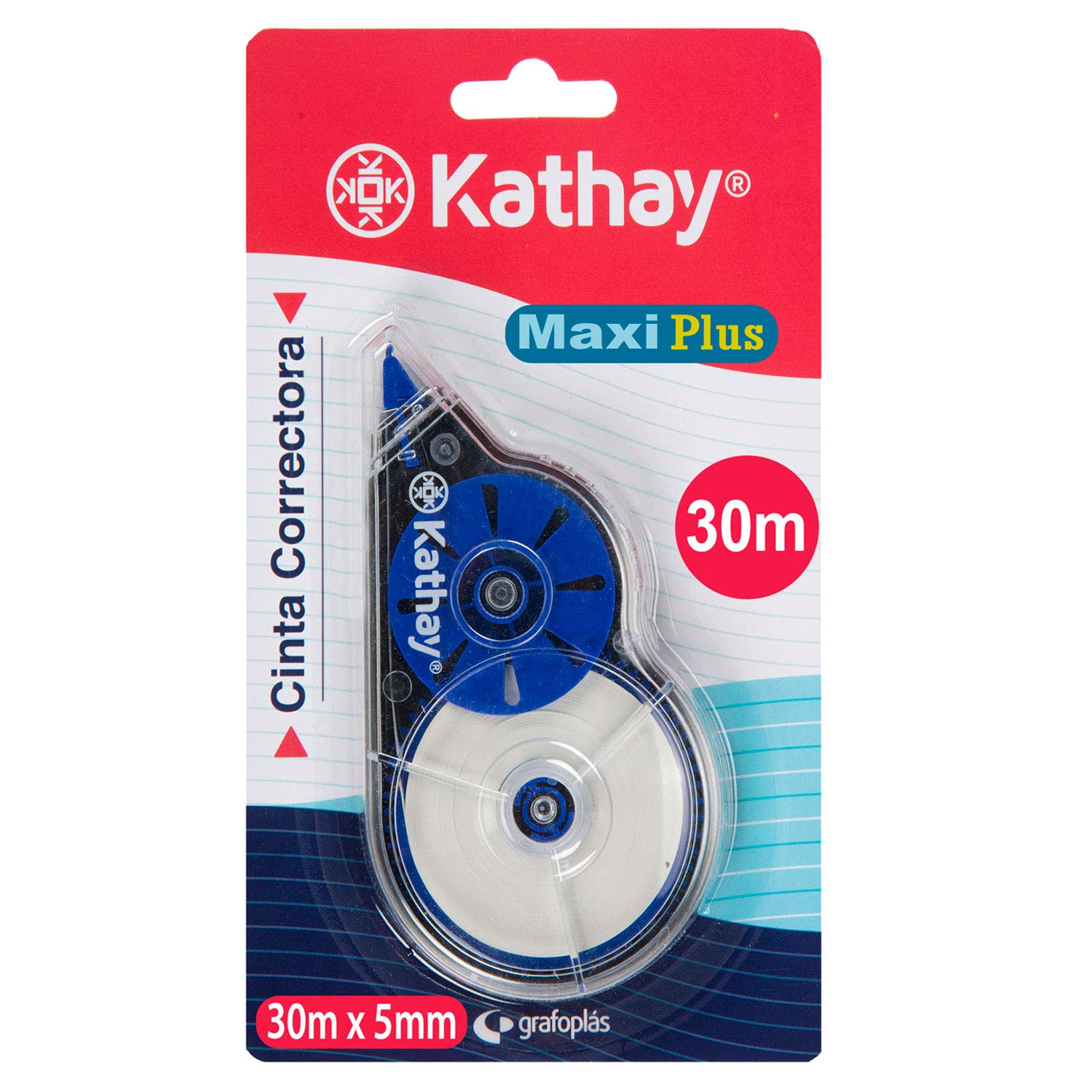 Kathay 86028999 Maxi Plus Writing Corrector Tape, 5 mm x 30 m, Random Colours: Green and Blue, Quick Drying