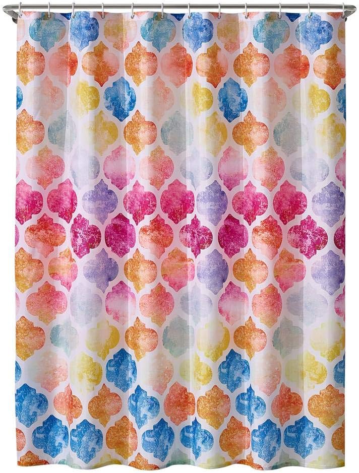 YOSTEV Colorful Rainbow Modern Ogee Bathroom Fabric Shower Curtain with Hooks,Unique 3D Printing,Decorative Bathroom Accessories,Water Proof,Reinforced Metal Grommets 72x72 Inches