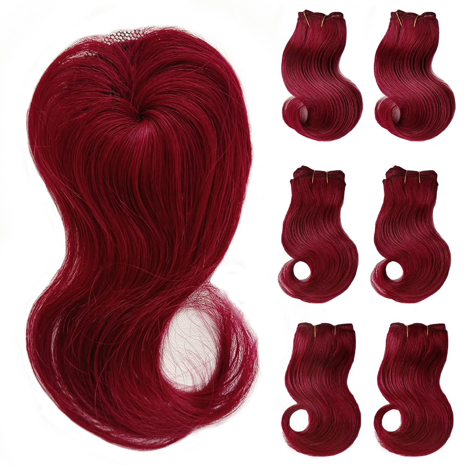 Aiokrtse Brazilian Virgin Hair 100% Human Hair Weave Bundles Brazilian Hair Bundles with Closure Body Wave Human Hair bundles 6 pieces 8 inches with 1 closure Burgundy Color 230 grams