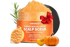 AMOADO Scalp Scrub, Pumpkin Seed Oil Scalp Exfoliator With Biotin & Rosemary, Sulfate Free Scalp Detox for Itchy Scalp & Dandruff & Buildup Removal & Hair Growth, Hair Scrub with Scrubber