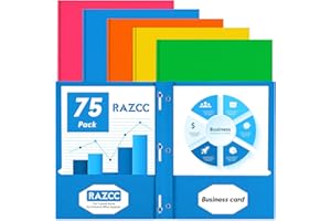 Two Pocket Folders, RAZCC 75 Pack Two Pocket Folders with Prongs, 3 Prong Folders Fit Letter Size Paper, Pocket Paper File Folders for School Office Home Business, Assorted 5 Colors