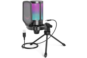 FIFINE Gaming USB Microphone for PC PS5, Condenser Mic with Quick Mute, RGB Indicator, Tripod Stand, Pop Filter, Shock Mount,