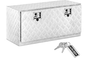 ARKSEN 36 Inch Heavy Duty Aluminum Bar Tread Tool Underbody Box, Waterproof Square Truck Storage Organizer Chest for Pick Up Truck Bed, RV Trailer with T-Handle Lock and Keys - Silver