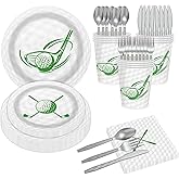 PUEVENYI 168pcs Golf Themed Decorations - Golf Party Tableware Include Plates Napkins Cups and Cutlery Disposable Decoration Supplies for Birthday Gameday Party, Serve 24