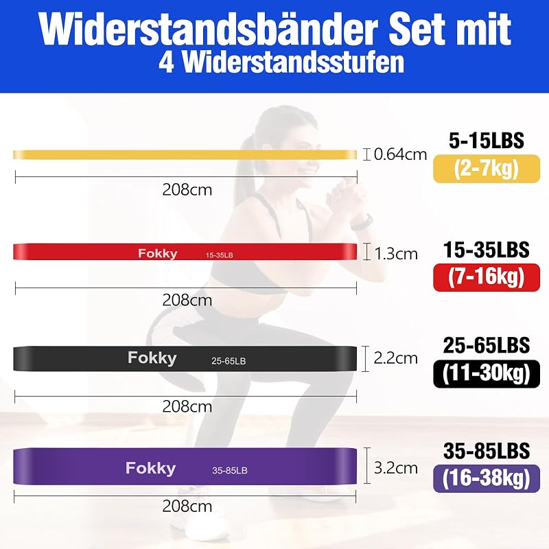 Fitnessbänder Resistance Bands Set mit 4 Stufen