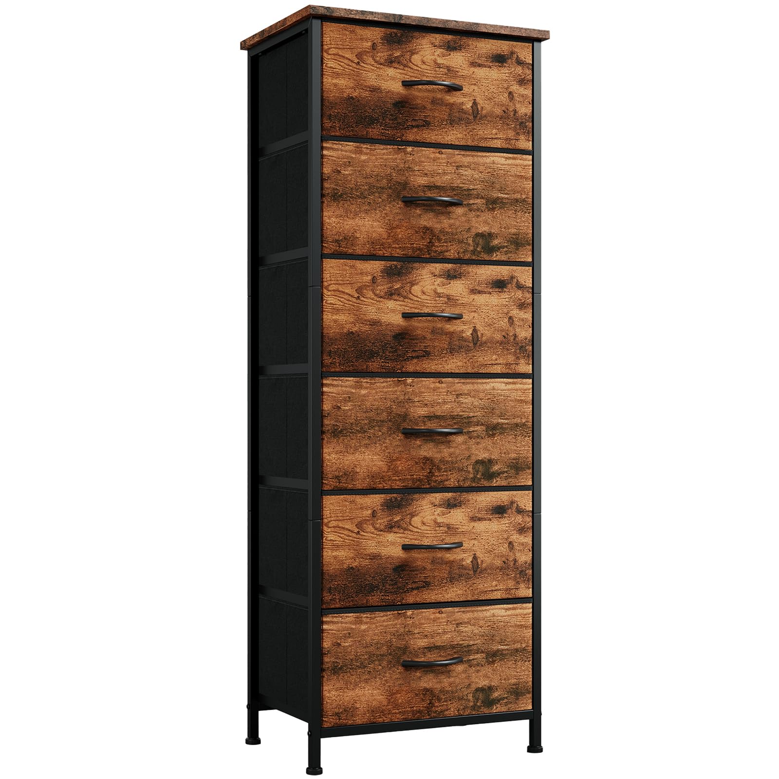 Photo 1 of Somdot Tall Dresser for Bedroom with 6 Drawers and Side Pockets, Storage Organizer Chest of Drawers with Fabric Bins for Closet Bedside Nursery Living Room Entryway Hallway, Wood Grain Print