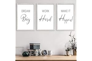 LUZHIQIANG Motivational Positive Sign Wall Decor 11x16 Inch Office Set Of 3 Wood Framed Large Inspirational Quotes Living Room Home Wall Art Dream Big Work Hard Make it Happen women Hanging (White)