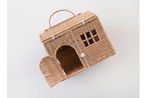 Rool Rattan House Shaped Basket Wicker Small Dollhouse Gift for Girls, Boho Toys, Mouse in a Box House, Little Girl Purse Clutch, Doll Carrier (Brown)