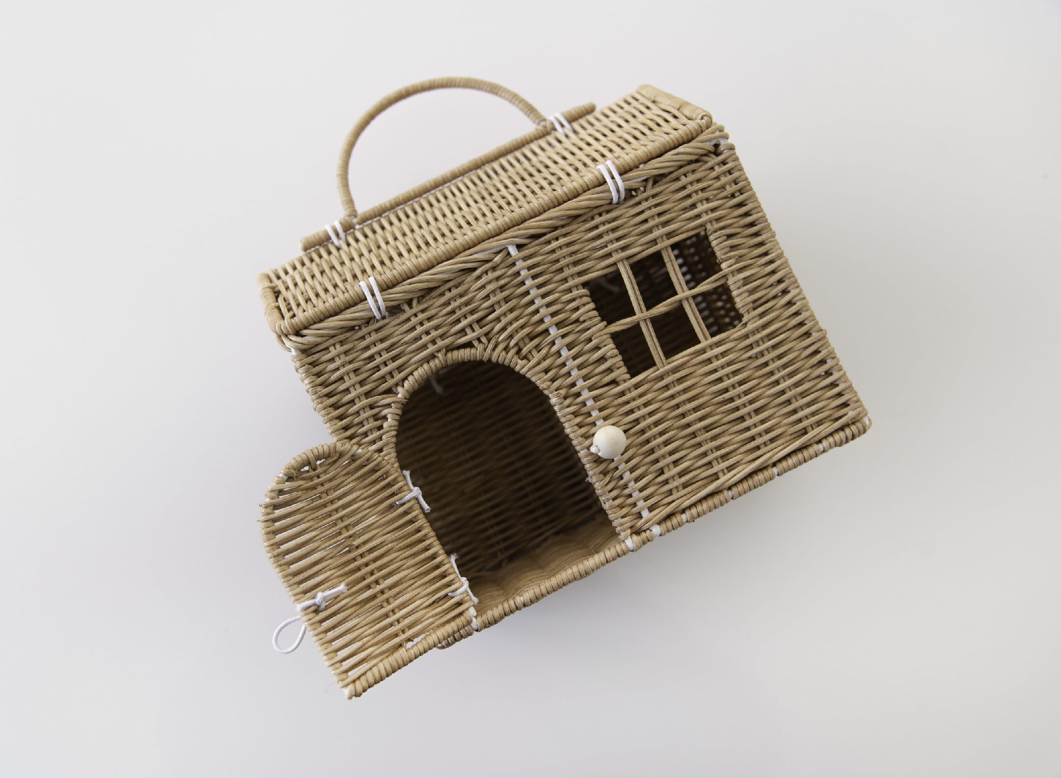 Photo 1 of Rool Rattan House Shaped Basket Wicker Small Dollhouse Gift for Girls, Boho Toys, Mouse in a Box House, Little Girl Purse Clutch, Doll Carrier (Brown)
