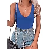 SAUNGKUAI Women's Bodysuit Plunge Deep V Neck Backless Sleeveless Going Out Tank Tops Thong Body Suits Leopard