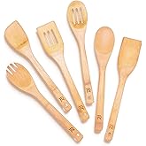 Riveira Bamboo Wooden Spoons for Cooking 6-Piece, Apartment Essentials Wood Spatula Spoon Nonstick Kitchen Utensil Set Premiu