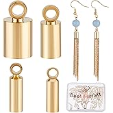 Beebeecraft 80Pcs 4 Size 24K Gold Plated Cord End Caps Smooth Crimp End Caps Barrel End Tip with Loop Ring for Leather Cord Bracelets Jewelry Making (Inner Diameter: 1.5~4.5mm)