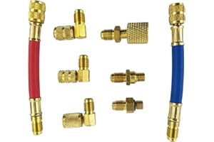 Wisepick Air Conditioner Refrigeration R134A R12 Converting Adapter AC Connector Hose Set Kit 8 Pcs
