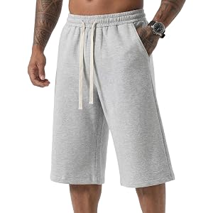 ZUY Men's Baggy Sweat Shorts Cotton Long Below Knee Fleece Capri Shorts 11" Athletic Casual 3/4 Pants with Pockets