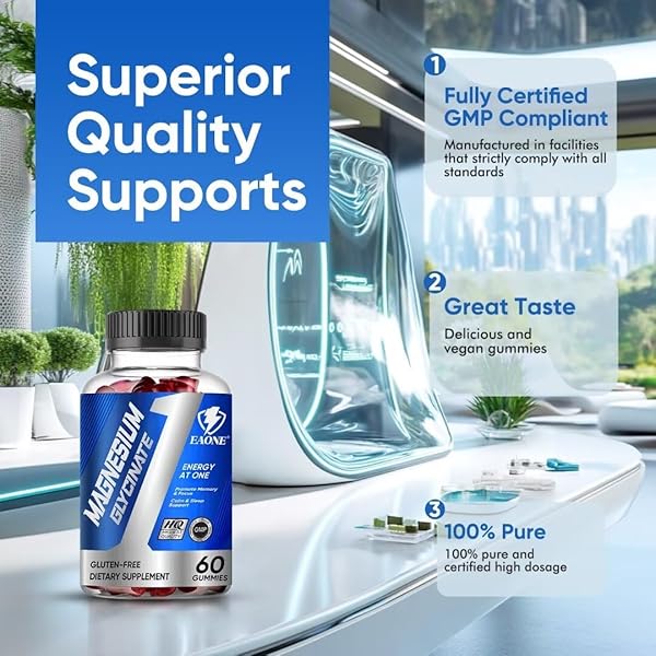 2000MG MAGNESIUM GLYCINATE GUMMIES – SUGAR FREE MAGNESIUM POTASSIUM SUPPLEMENT WITH VITAMIN D, B6, COQ10 FOR CALM MOOD & SLEEP SUPPORT – 60GUMMIES