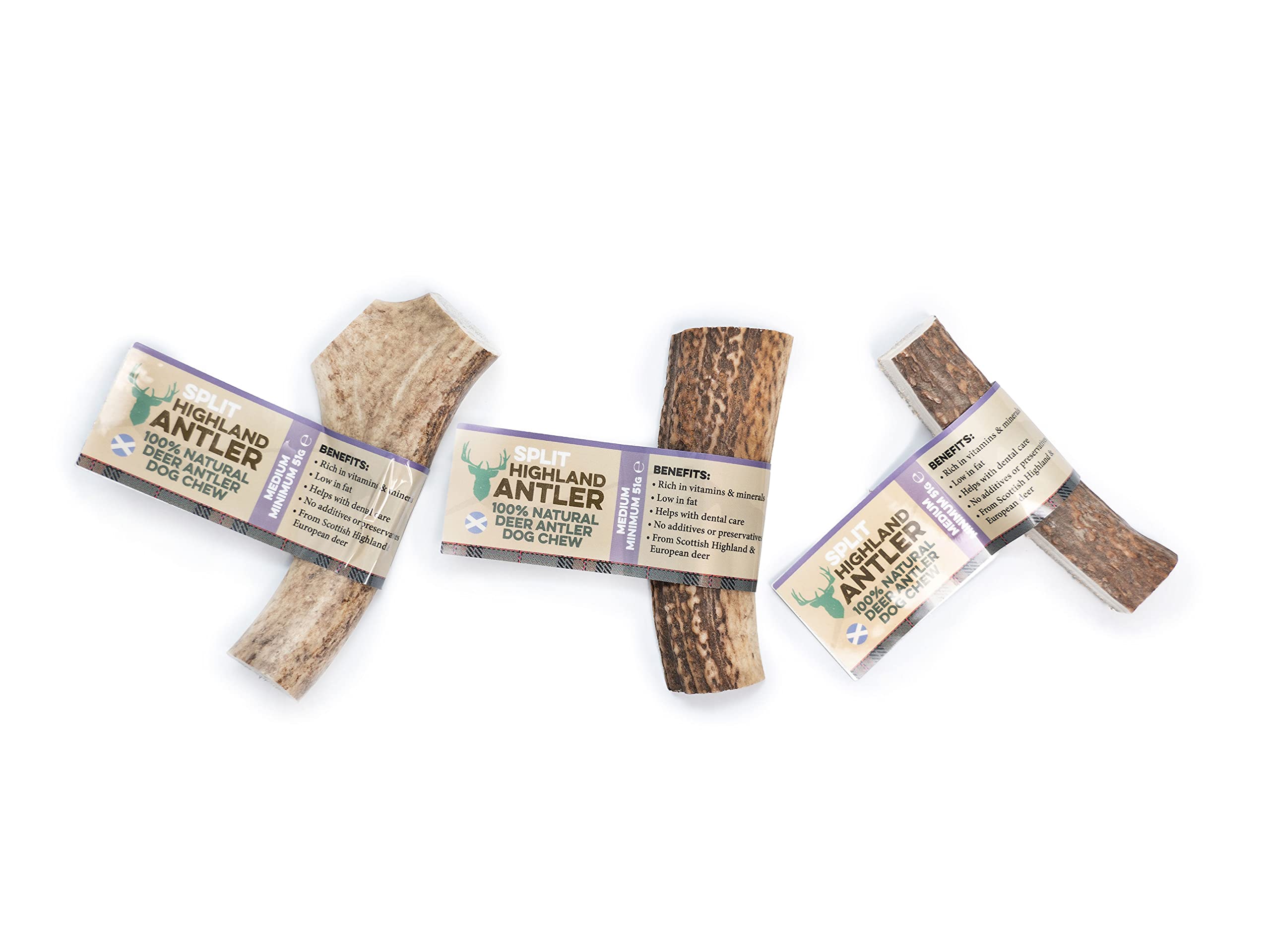Highland Antler Split Medium Chews For Dogs Pack of 3 Split Horns Organic Chew Dog Toy