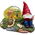 RAYWER Solar Powered Gnome with Red Hat, Snail and Decorated Solar Light, Garden Decorations Statues, Garden Light Decor for Lawn Ornaments, Resin Garden Figurines