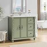 ONBRILL Bathroom Vanity with Sink Combo, Modern Bathroom Vanities with Adjustable Shelf, 4 Solid Legs, 2 Drawers, 2 Doors, Ce