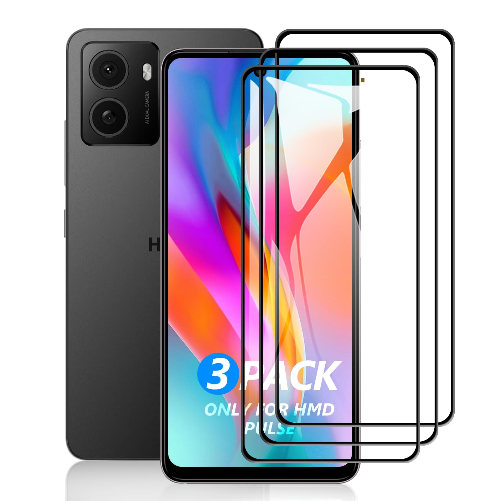 TailTech Screen Protector for HMD Pulse/Pulse Pro/Pulse Plus Screen Protector, 3-Pack Full Coverage Tempered Glass for HMD Pulse/Pulse Pro/Pulse Plus, Edge-to-Edge Protection