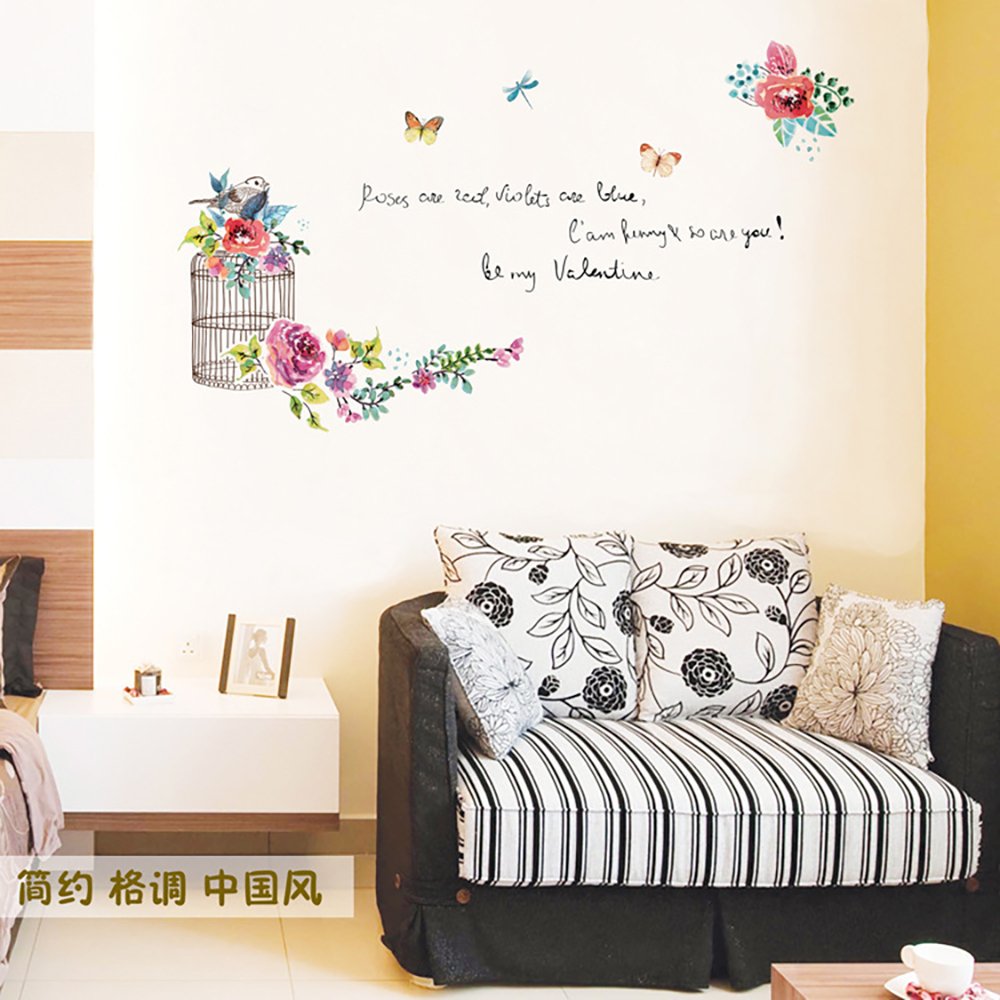 Amazon Takarafune ウォールステッカー 花 壁紙シール ガーデン 鳥