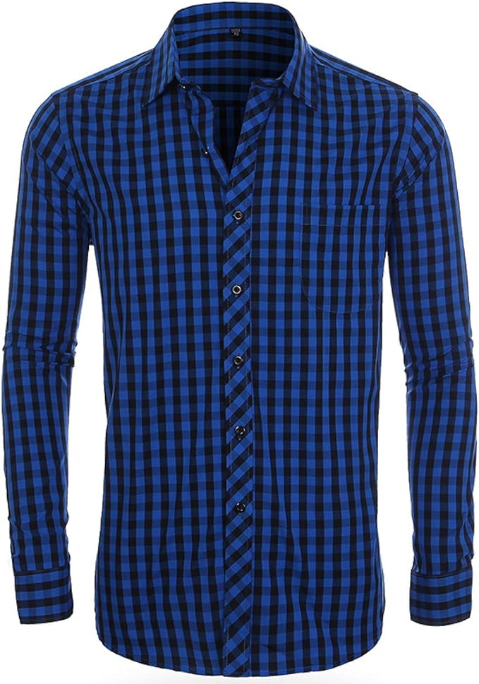 Herren Business Casual Shirts Plaid Printing Farbblockierung Regular