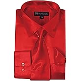 Milano Moda Satin Classic Dress Shirts with Tie & Hankie SG08 , 14 Colors