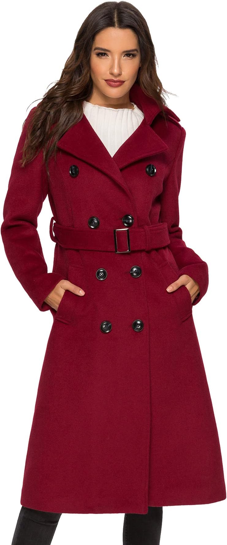 Sponsored Ad - Escalier Womens Wool Coat Double Breasted Pea Coat Winter Long Trench Coat with Belt