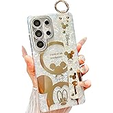 AYABUCO for Samsung Galaxy S25 Ultra Case,Cute Cartoon Mouse Pattern with Wrist Strap Kickstand, Glitter Bling IMD Design, Soft TPU Shockproof Full-Body Protection, for Girls & Women