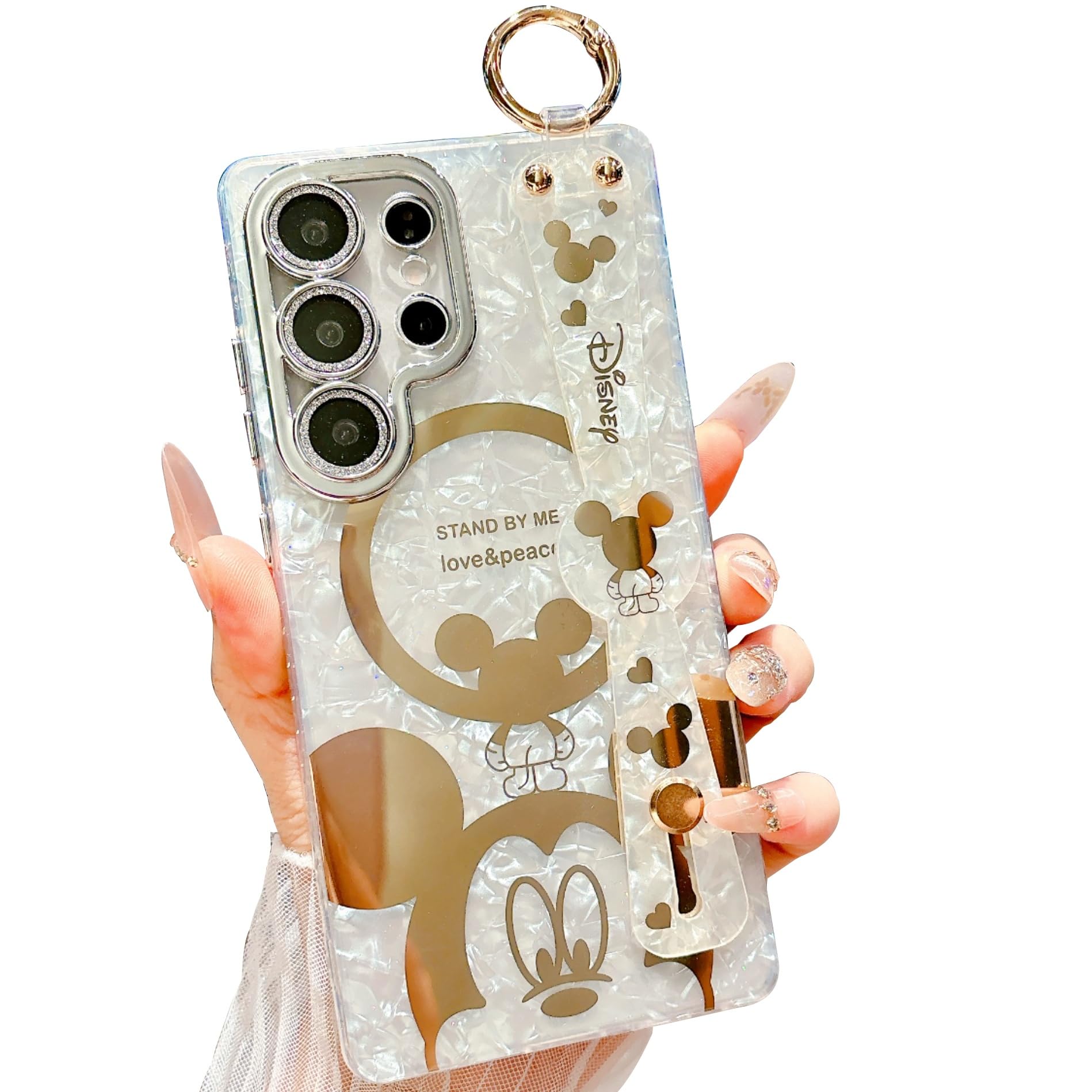 AYABUCO for Samsung Galaxy S22 Ultra Case,Cute Cartoon Mouse Pattern with Wrist Strap Kickstand, Glitter Bling IMD Design, Soft TPU Shockproof Full-Body Protection, for Girls & Women
