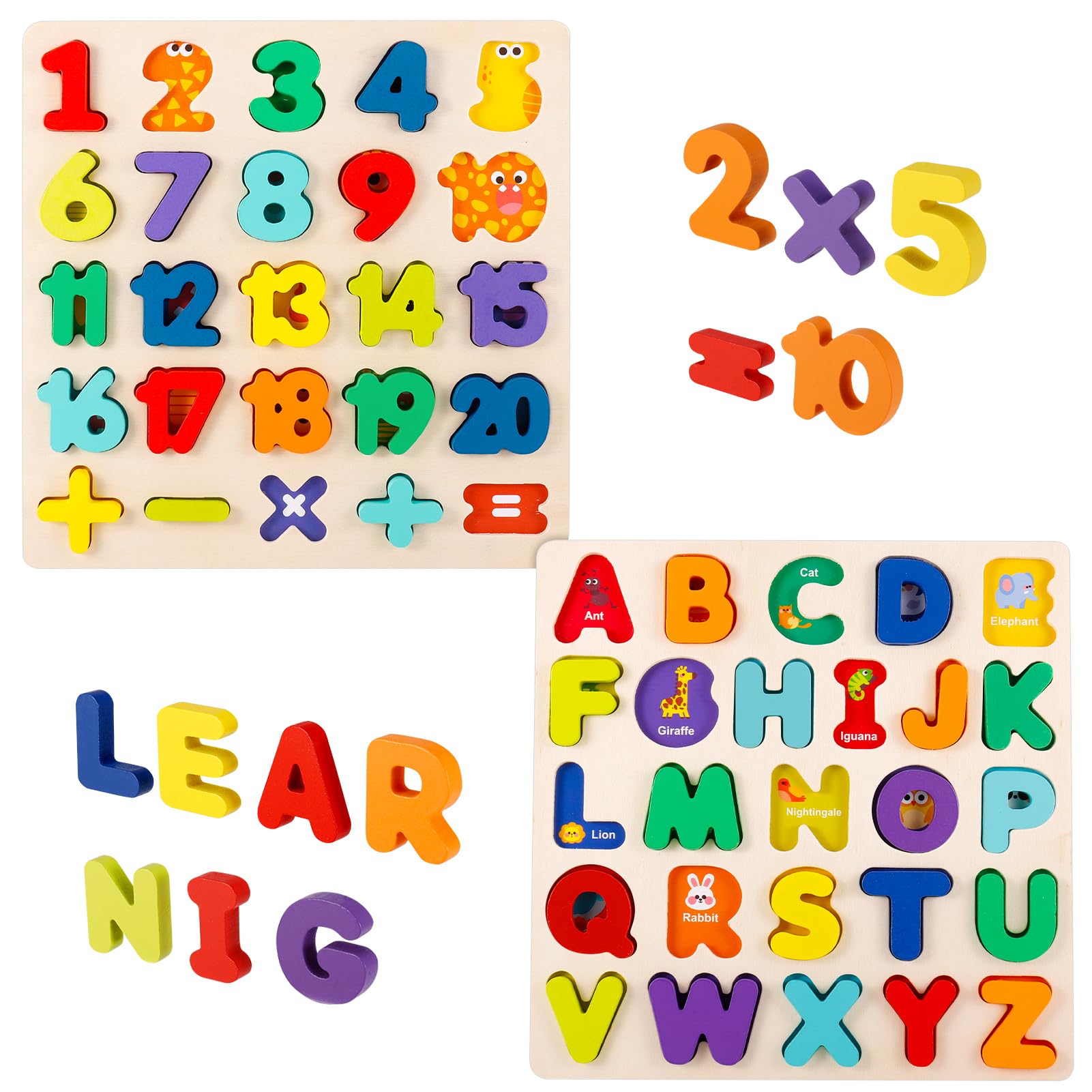 Wooden Jigsaw Puzzles for 3 4 5 Year Old, Kids Numbers & ABC Alphabet Learning Toys - Wooden Puzzles Toys Early Education Toys for Girls Boys Gifts(Uppercase Letter)