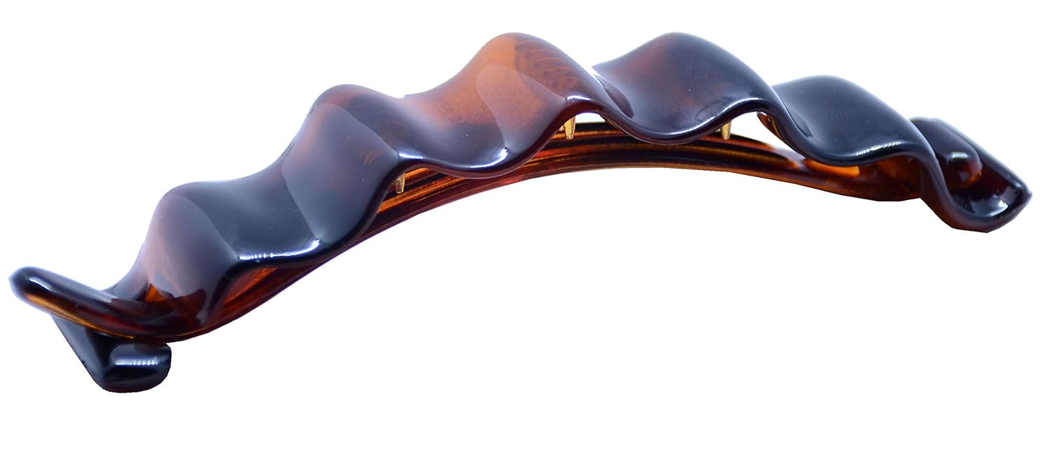Parcelona French Crinkled Tortoise Shell Large Metal Free Hair Clip Barrette for Thick Hair for Women and Girls : Beauty