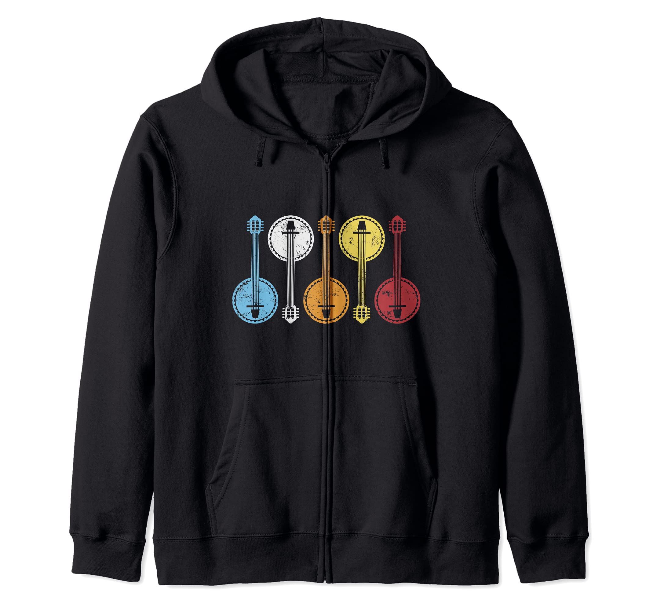 Funny Banjo Bluegrass Music Lover Banjo Guitar Zip Hoodie