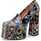 Perisis Platform Loafers for Women Closed Round Toe Chunky High Heels Slip On Patent Leather Shoes Casual Party Dress Pumps