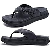KuaiLu Mens Orthotic Flip Flops Men's Recovery Walking Sandals Adjustable Thick Athletic Cushion Sport Slides for Man, Water Resistant & Lightweight, Soft Comfort Fit & Arch Support