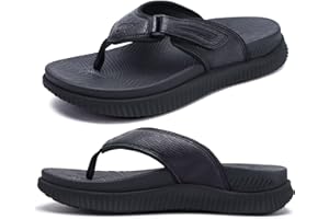 KuaiLu Mens Orthotic Flip Flops Men's Recovery Walking Sandals Adjustable Thick Athletic Cushion Sport Slides for Man, Water Resistant & Lightweight, Soft Comfort Fit & Arch Support