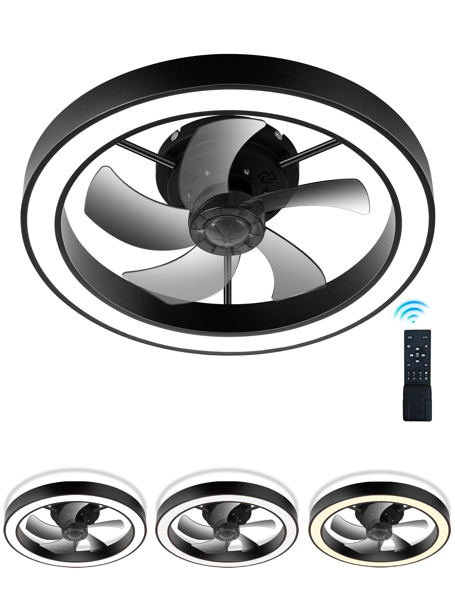Photo 1 of DOURARY Flush Mount Ceiling Fans with Lights and Remote, Minimalist 20 in Dimmable Low Profile Ceiling Fan, Match Any Interior, Stepless Color Temperature Change, and 6 Speeds - Black
