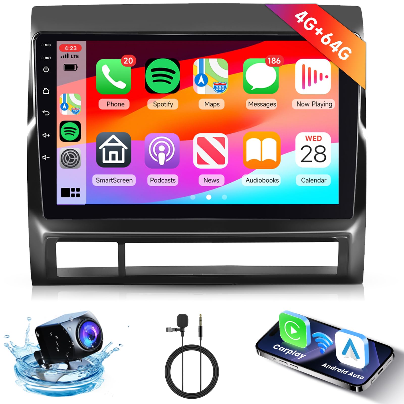 Photo 1 of [4G+64G] Stereo for Toyota Tacoma 2005-2015 Android Head Unit with Wireless Carplay Android Auto Mirror Link, Hodozzy 9 inch Touch Screen with GPS, Mirror Link, Bluetooth, WiFi, 32EQ, FM/RDS Radio