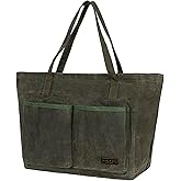 Reusable Market Bag, Heavy-Duty 16oz Waxed Canvas Grocery Bag, Multi-purpose Foldable Bag for Daily Use Shopping & Outdoor Use | 15.5" x 5.5" x 11.5" | Army Green