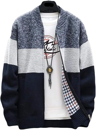 Amazon カーディガン メンズ 秋冬服 立ち襟 ニットセーター 切り替え アウター カジュアル 厚手 ニットカーディガン ケーブル編み ジャンパー 原宿系 オシャレ カーディガン 通販