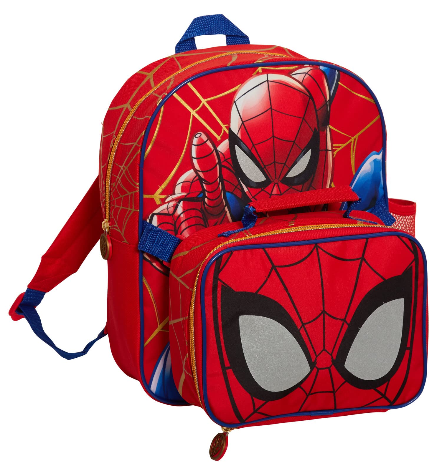 Marvel Spiderman Backpack with Insulated Lunch Bag and Bottle Holder for Boys 2 Pieces Matching Back to School, Red, Taille unique, Daypack