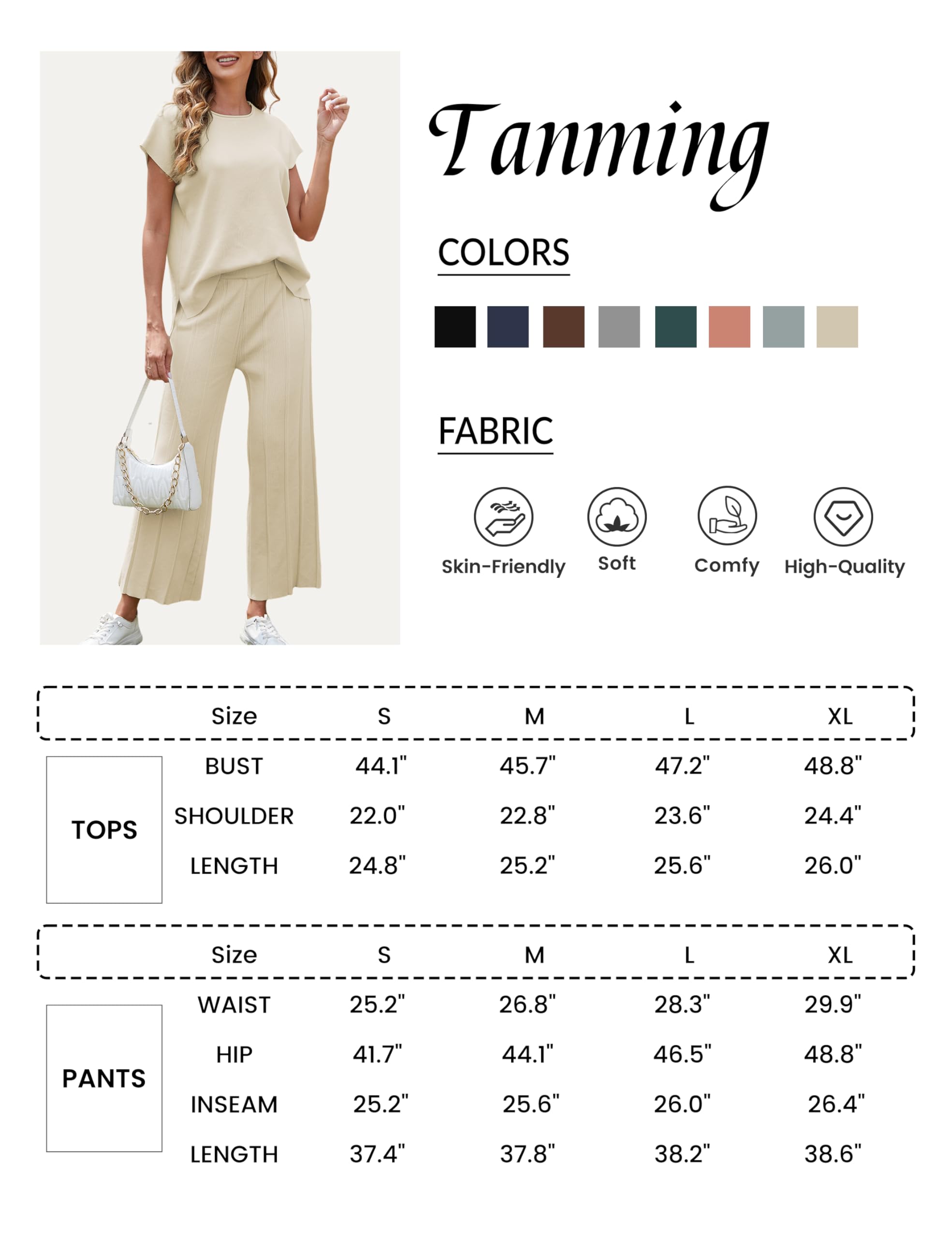 Tanming Women's 2 Piece Outfits Sweater Set Knit Pullover Tops High Waisted Pants Sweatsuits Lounge Set