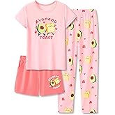 Tebbis Trendy Tie Dye Violet Green Pajamas for Girls 3 Pieces Soft Tee Shorts & Pants PJ Comfy Jammies Set Size 6-18