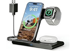 3-in-1 Wireless Charger Stand for Apple:Foldable Fast Charging Station for iPhone 17 16e 16 15 14 13 12 Pro Max, AirPods, Wat