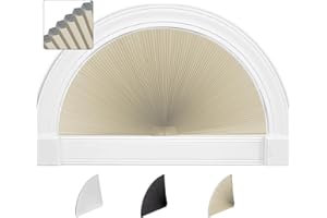 SEEYE Arch Window Blackout Shades, Pleated Fabric Blind (Radius: 24'') Half Circle Cellular Cordless Semicircular Blinds with No Tools, Half-Round Shade Easy to Cut and Install, Beige