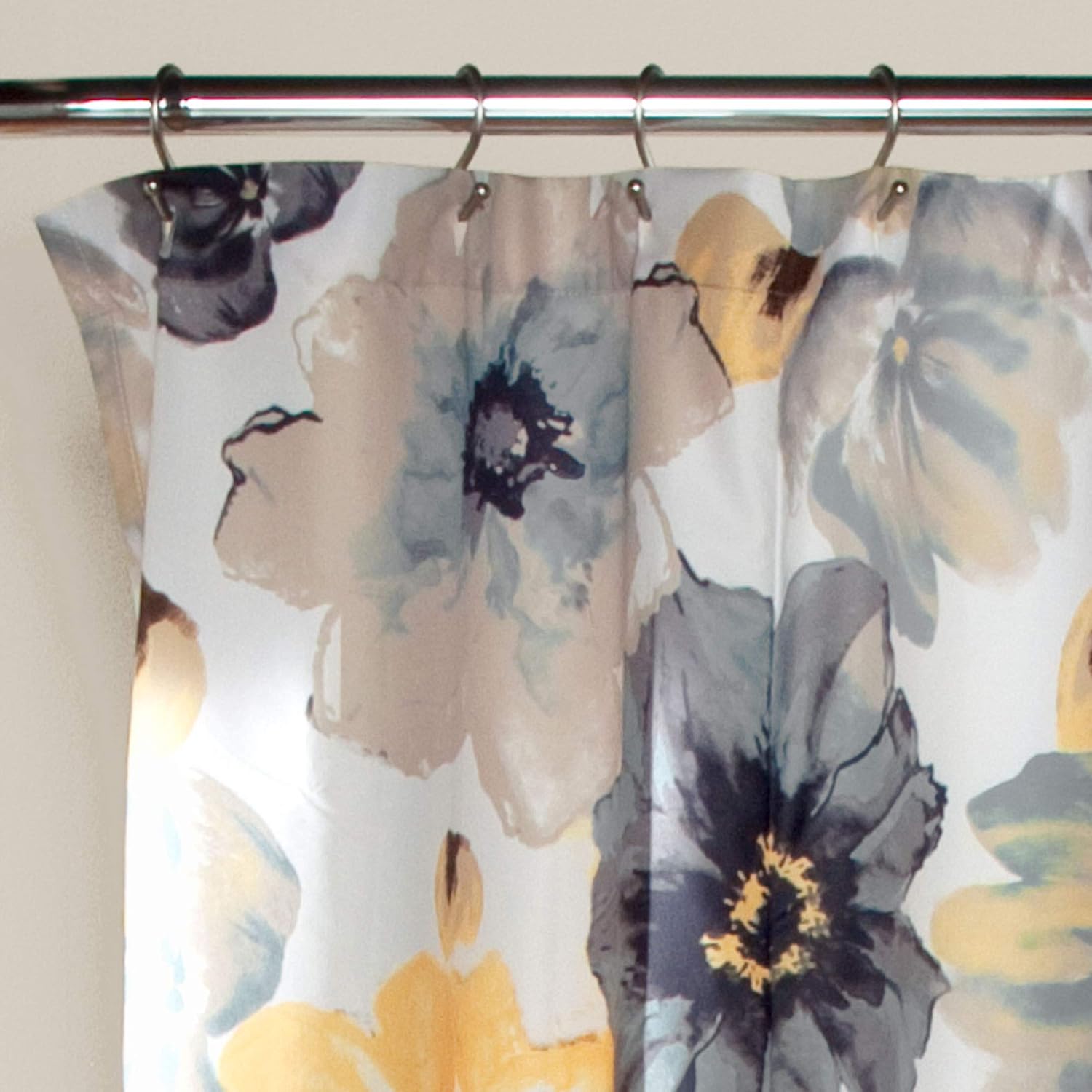 Lush Decor Leah Shower Curtain - Bathroom Flower Floral Large Blooms Fabric Print Design, 72” x 72”, Yellow/Gray: Home & Kitchen
