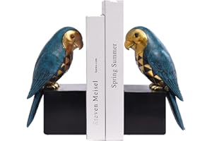 Kakizzy Book Ends Decorative, Parrot Bookends for Shelves, Animal Book Stopper Decorative, Retro Book Ends for Heavy Books, Bird Figurines Statues Indoor, Unique Book Lover Gift(Blue Parrot)
